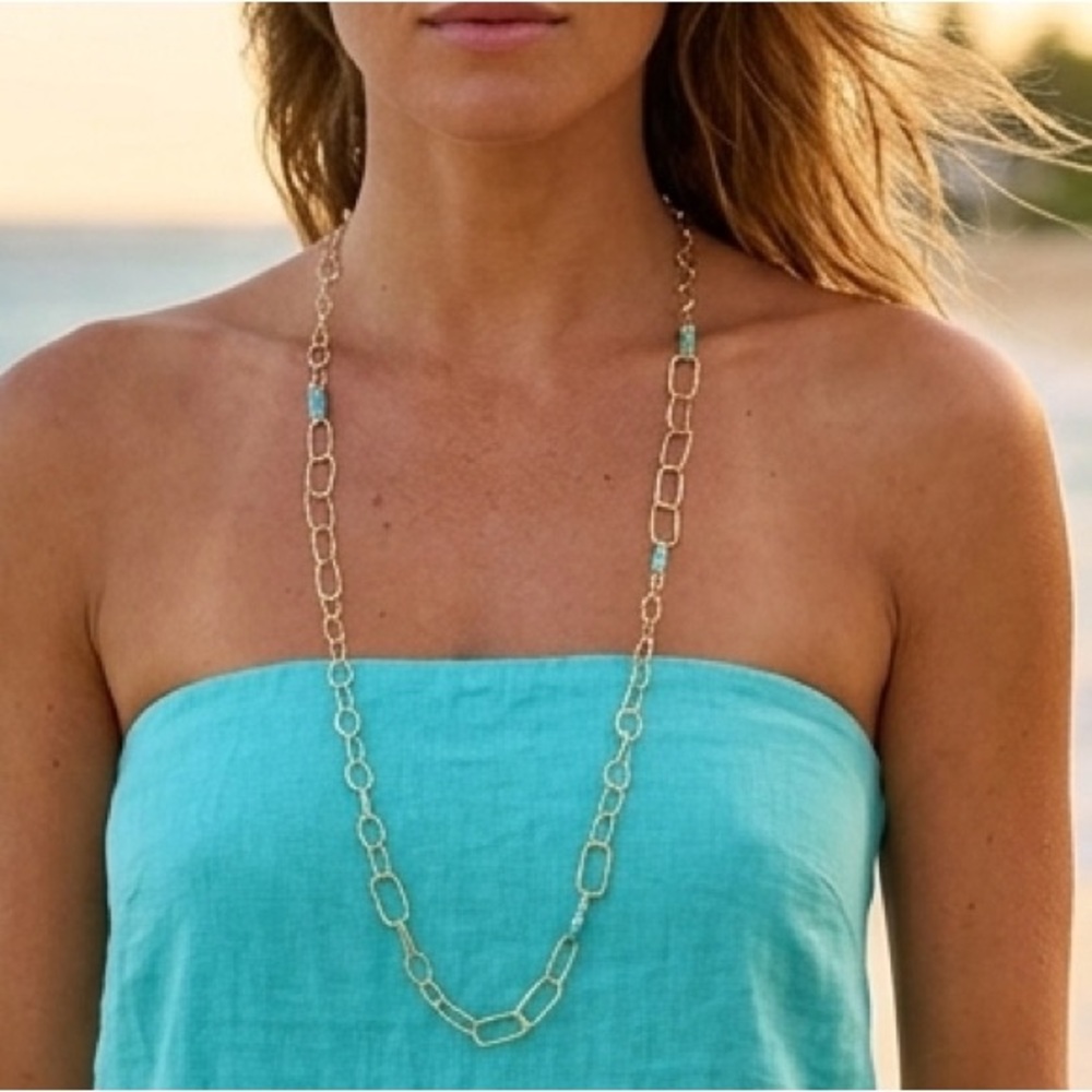 Gold Rectangle Chain Necklace